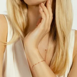Bransoletka 16+5 cm, czerwona emalia, pozłacana^Lilou Discount