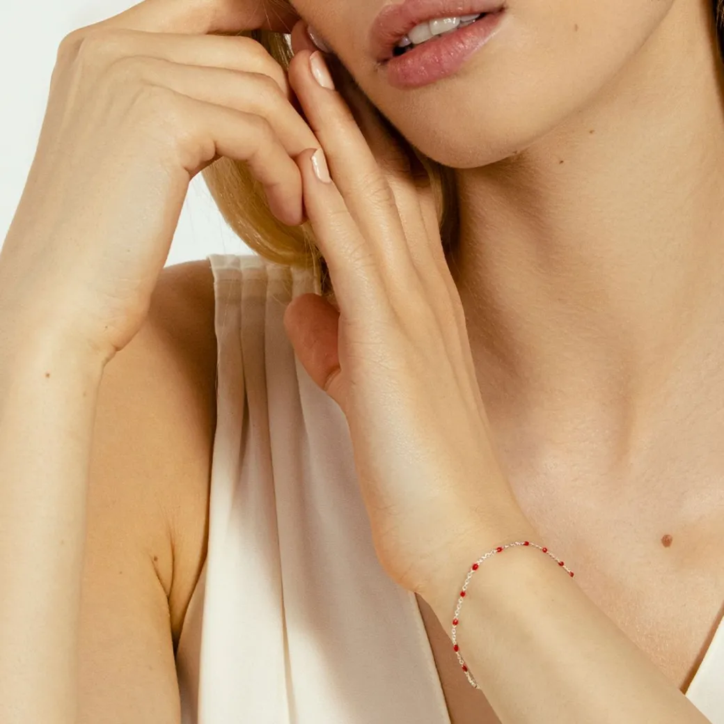 Bransoletka 16+5 cm, czerwona emalia, posrebrzana^Lilou Sale