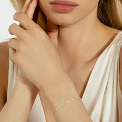 Bransoletka 16+5 cm, różowa emalia, posrebrzana^Lilou Outlet