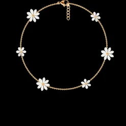 Bransoletka Flowers na łańcuszku z niezapominajkami z masy perłowej pozłacana^Lilou Fashion