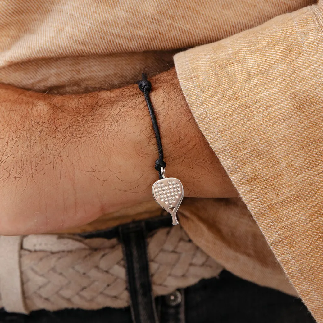 Bransoletka z posrebrzaną zawieszką Rakieta do Padla 2,2 cm na grubym czarnym sznurku^Lilou Clearance