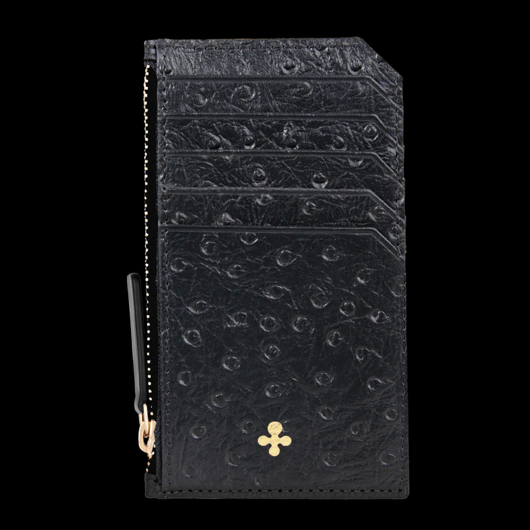 Card holder czarny we wzór skóry strusia z wytłoczoną koniczyną^Lilou Sale