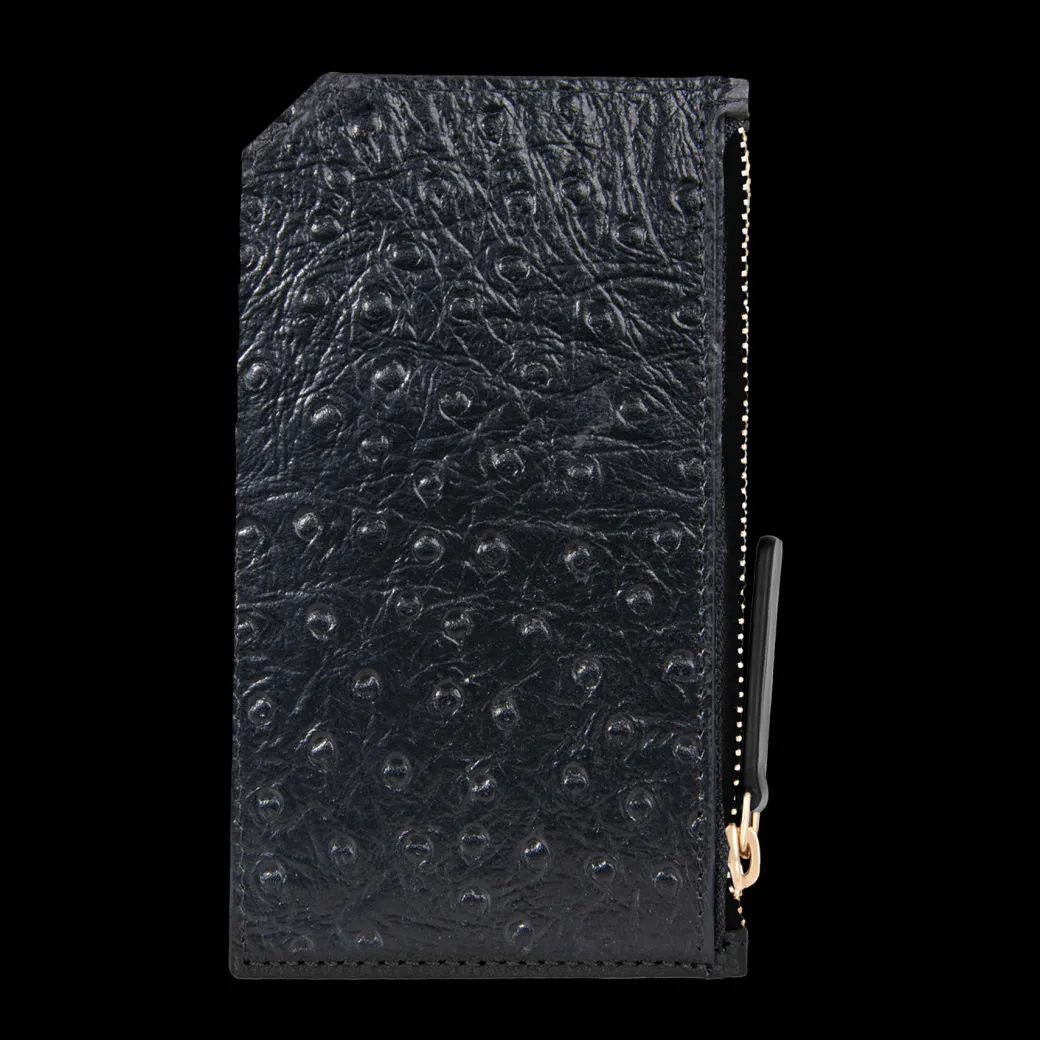 Card holder czarny we wzór skóry strusia z wytłoczoną koniczyną^Lilou Sale