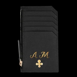 Card holder skórzany gładki w kolorze czarnym pozłacany^Lilou Fashion