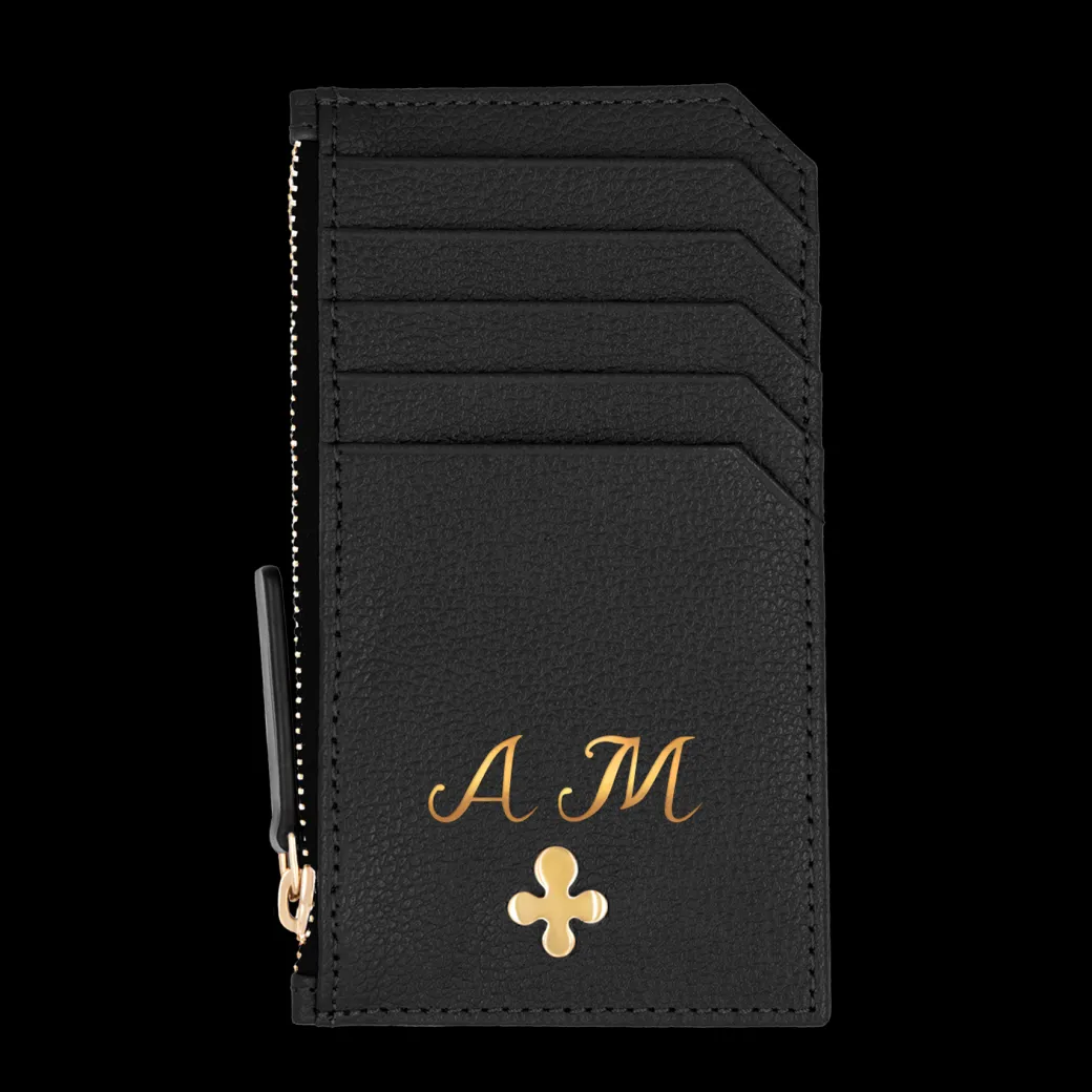 Card holder skórzany gładki w kolorze czarnym pozłacany^Lilou Fashion
