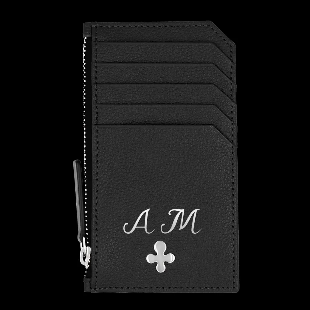 Card holder skórzany gładki w kolorze czarnym srebrny^Lilou Discount