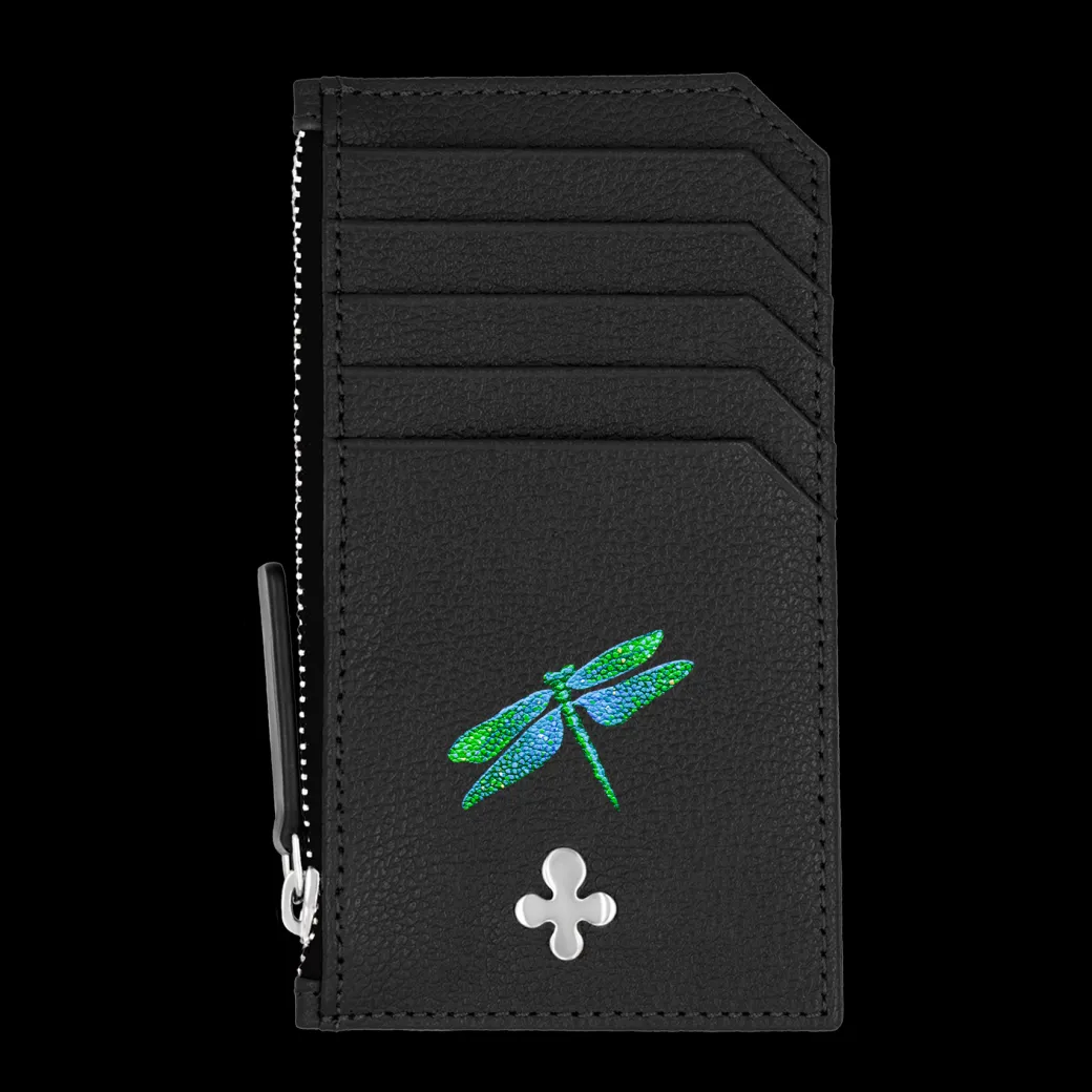 Card holder skórzany gładki w kolorze czarnym srebrny^Lilou Discount