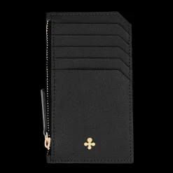 Card holder skórzany gładki w kolorze czarnym z wytłoczoną koniczyną^Lilou Online