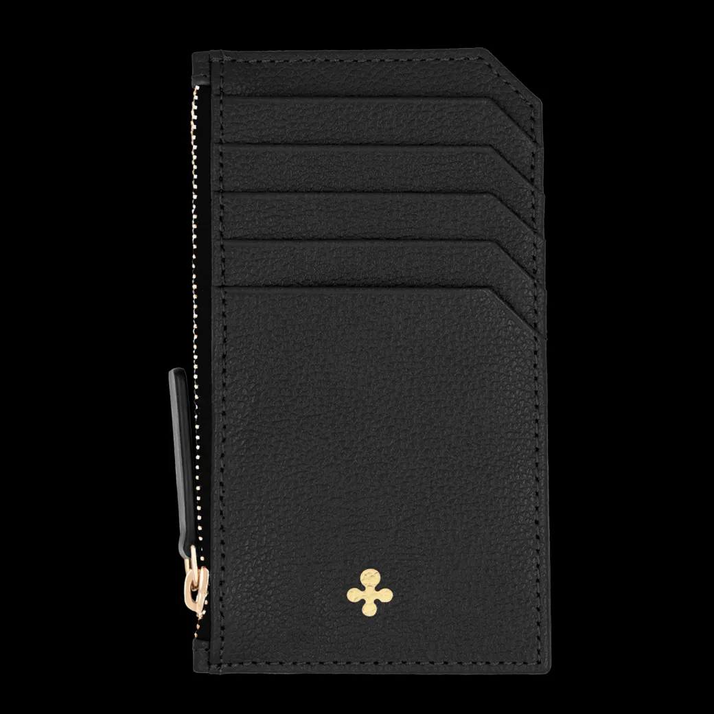 Card holder skórzany gładki w kolorze czarnym z wytłoczoną koniczyną^Lilou Online