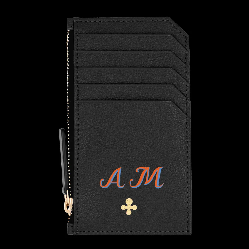 Card holder skórzany gładki w kolorze czarnym z wytłoczoną koniczyną^Lilou Online