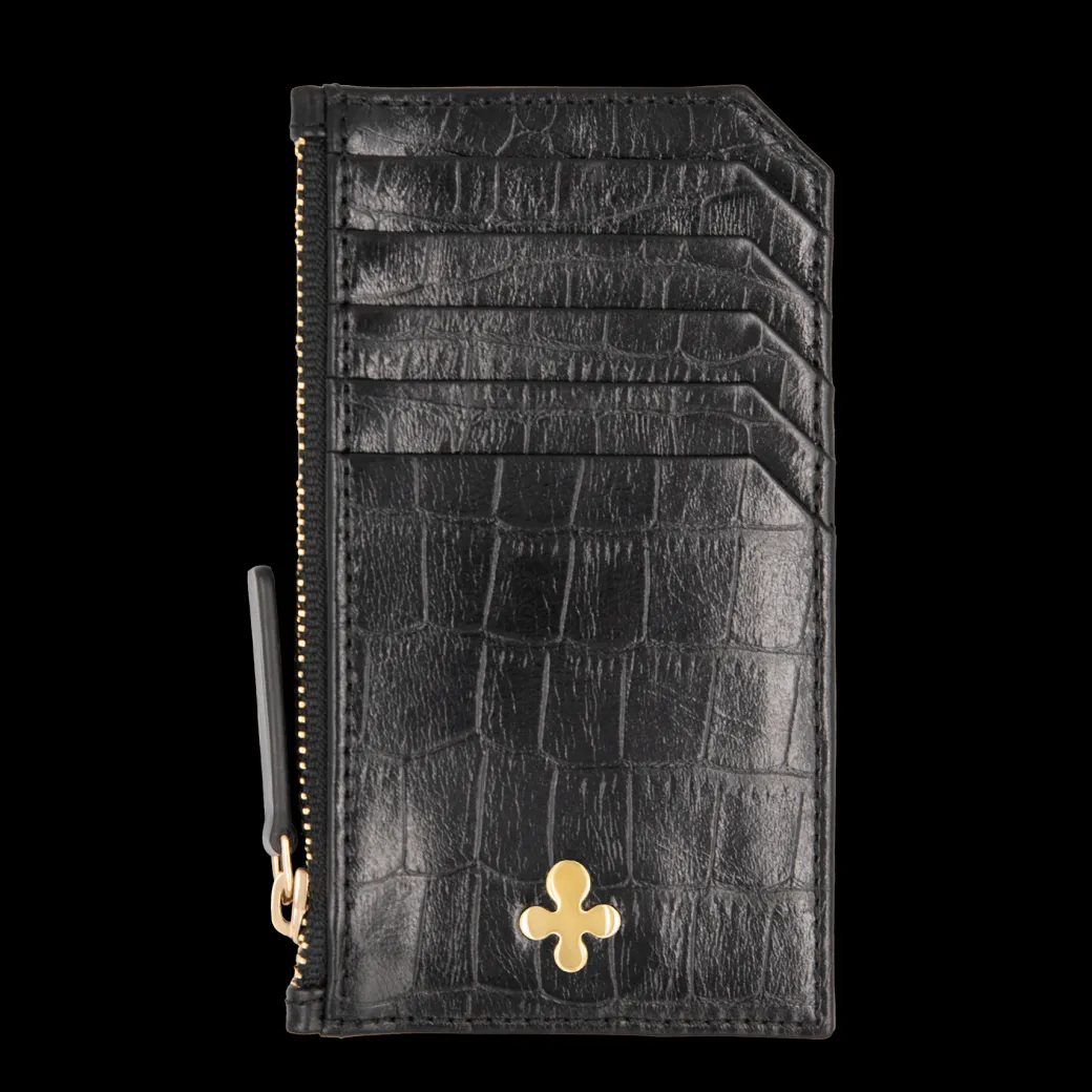 Card holder skórzany w kolorze czarnym pozłacany^Lilou Clearance