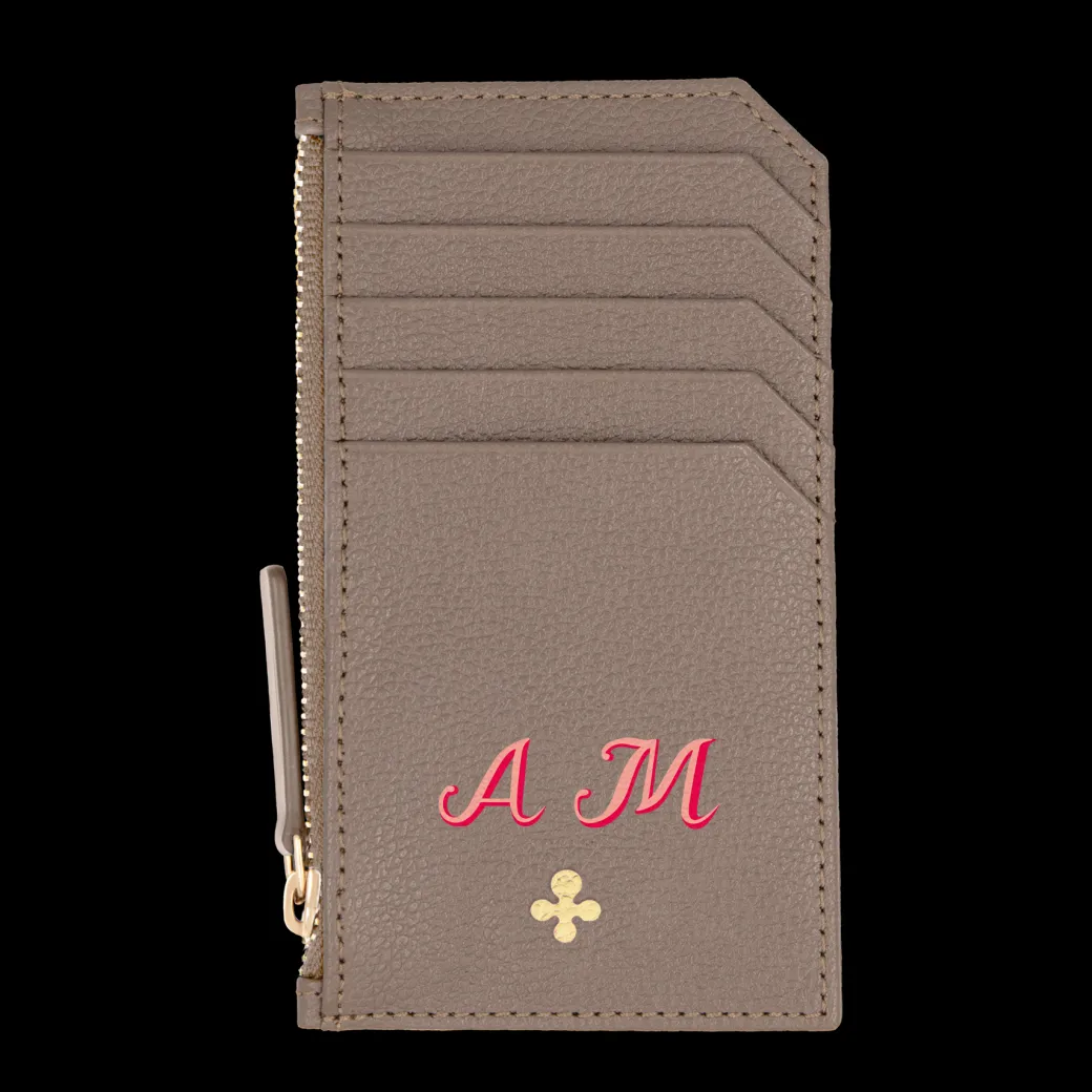 Card holder skórzany w kolorze mocca z wytłoczoną koniczyną^Lilou Hot