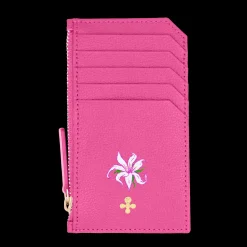 Card holder skórzany w kolorze fuksjowym z wytłoczoną koniczyną^Lilou Hot
