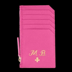 Card holder skórzany w kolorze fuksjowym z wytłoczoną koniczyną^Lilou Hot