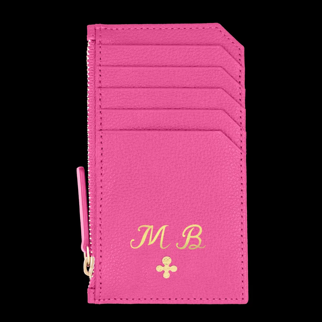Card holder skórzany w kolorze fuksjowym z wytłoczoną koniczyną^Lilou Hot