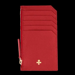 Card holder skórzany w kolorze czerwonym z wytłoczoną koniczyną^Lilou New