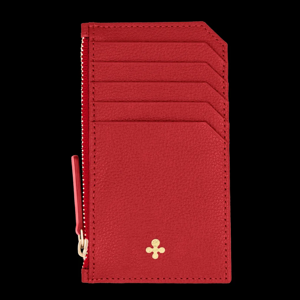 Card holder skórzany w kolorze czerwonym z wytłoczoną koniczyną^Lilou New