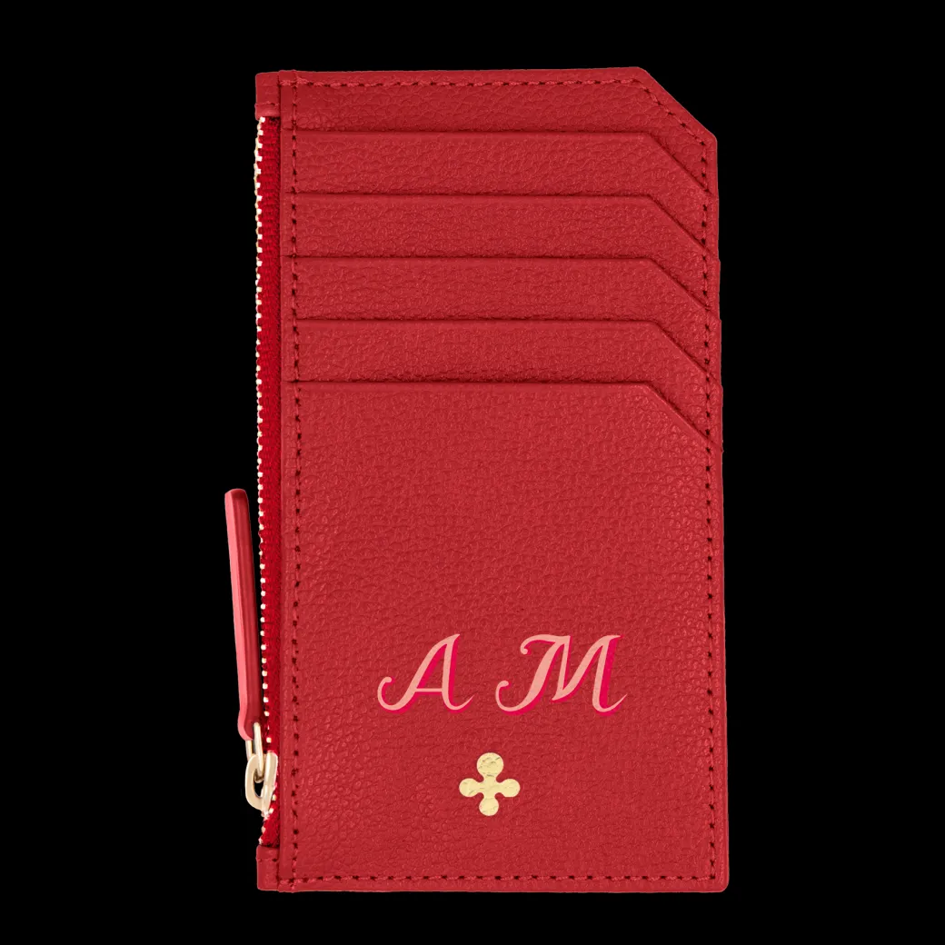 Card holder skórzany w kolorze czerwonym z wytłoczoną koniczyną^Lilou New