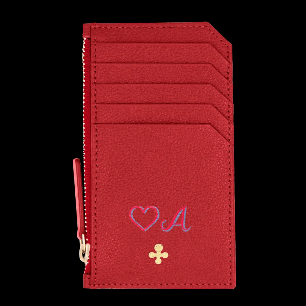 Card holder skórzany w kolorze czerwonym z wytłoczoną koniczyną^Lilou New