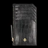 Card holder skórzany w kolorze czarnym z wytłoczoną koniczyną^Lilou Outlet