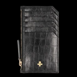 Card holder skórzany w kolorze czarnym z wytłoczoną koniczyną^Lilou Outlet