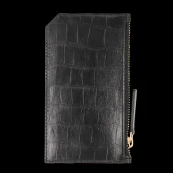 Card holder skórzany w kolorze czarnym z wytłoczoną koniczyną^Lilou Outlet