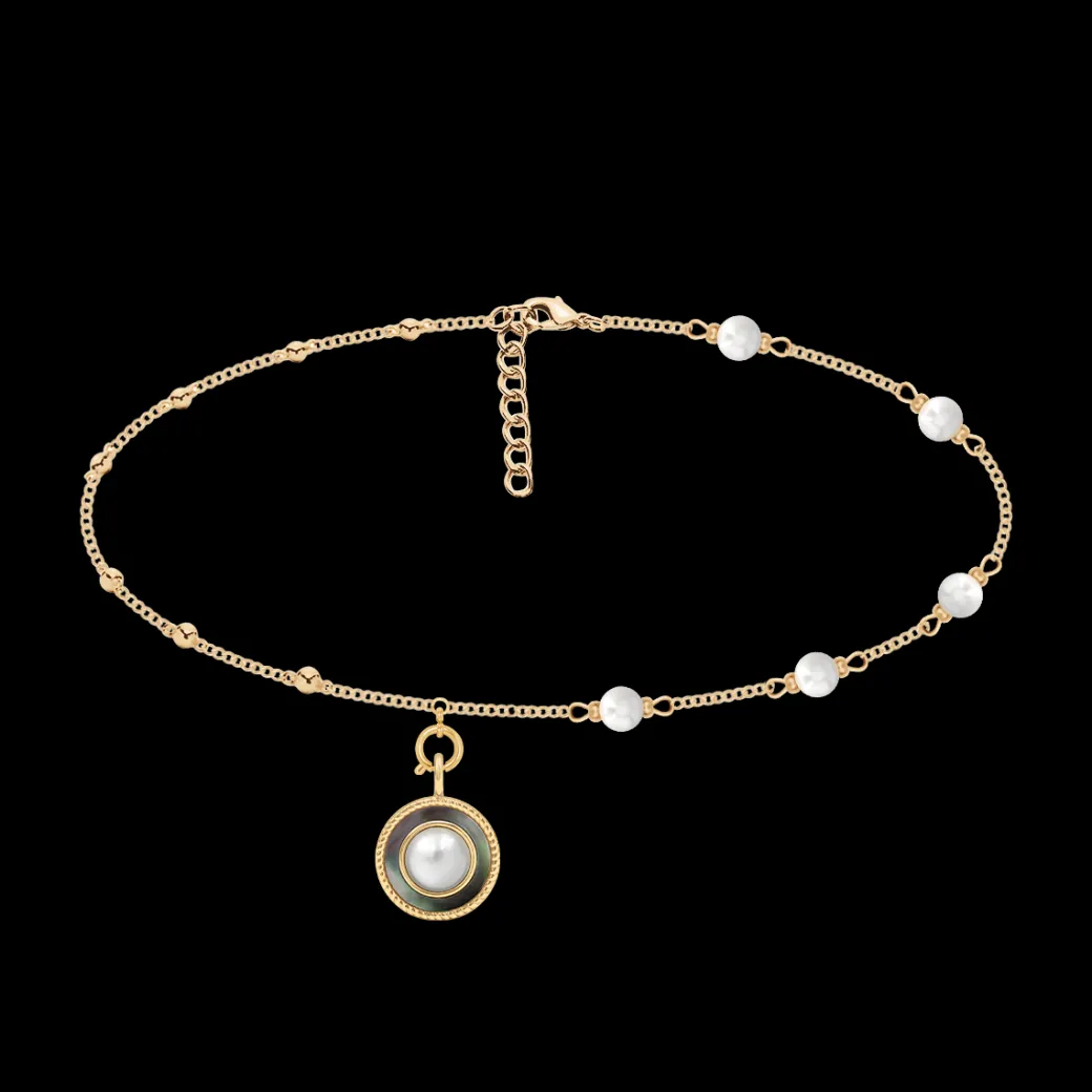 Choker z perłami z zawieszką z białą perłą no.1 pozłacany^Lilou Fashion