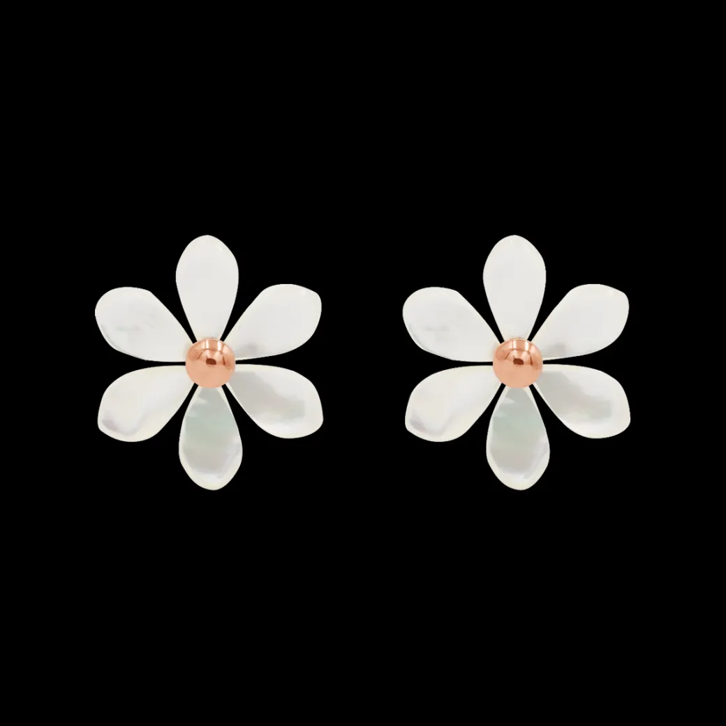 Kolczyki Flowers na sztyfcie różowe pozłocenie z niezapominajkami z masy perłowej^Lilou Hot