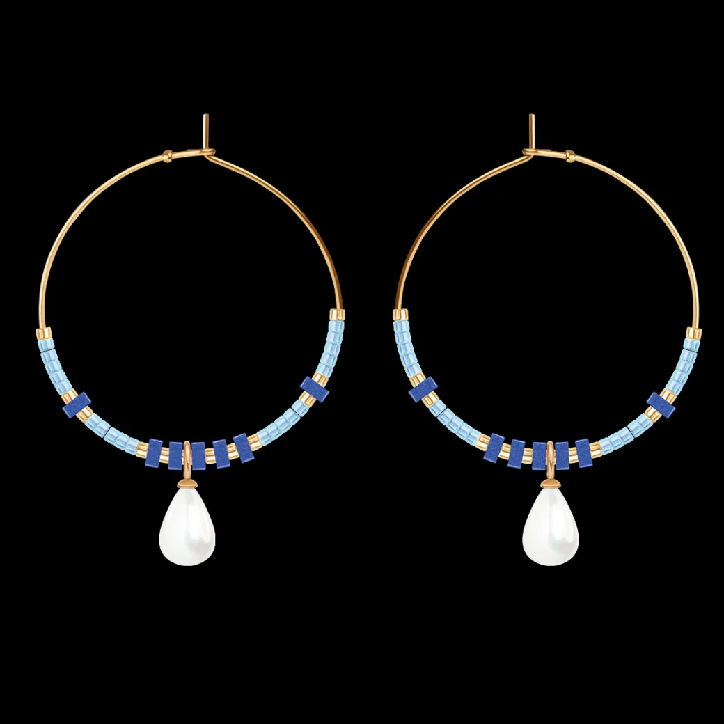 Kolczyki koła z niebieskimi japońskimi koralikami Miyuki i zawieszkami Pearls^Lilou Discount