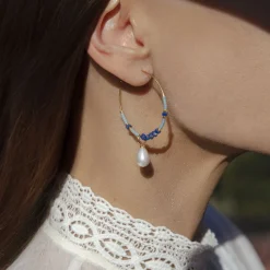 Kolczyki koła z niebieskimi japońskimi koralikami Miyuki i zawieszkami Pearls^Lilou Discount