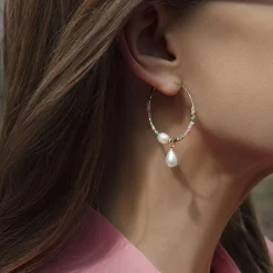 Kolczyki koła ze złotymi japońskimi koralikami Miyuki i zawieszkami Pearls^Lilou Online