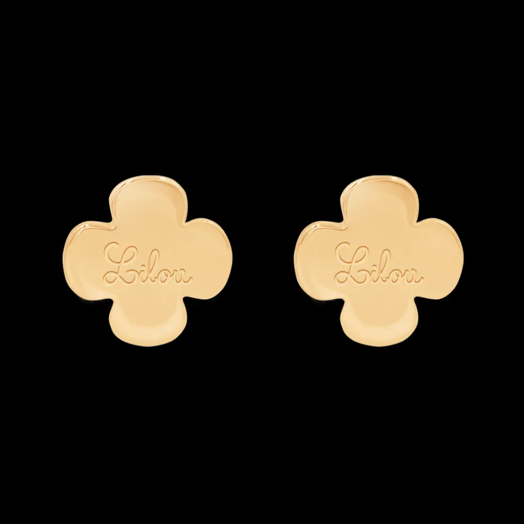 Kolczyki koniczynki okrągłe pozłacane z logo^Lilou Outlet