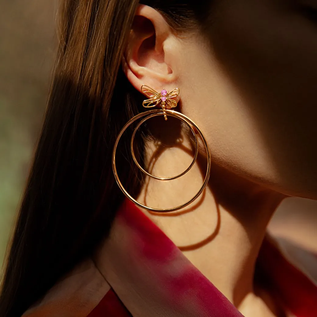 Kolczyki ważki długie z różową cyrkonią^Lilou Hot