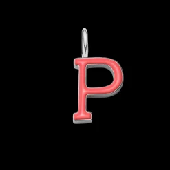Literka P z koralową emalią posrebrzana^Lilou Hot