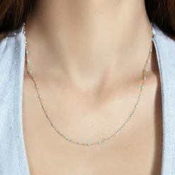 Naszyjnik 42+5 cm, turkusowa emalia, pozłacany^Lilou Discount