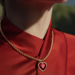 Naszyjnik łańcuch Cube z zawieszką Icons z czerwonym kryształem^Lilou Hot