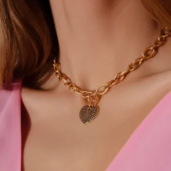 Naszyjnik Łańcuch No.3 z sercem z czarnymi cyrkoniami^Lilou New
