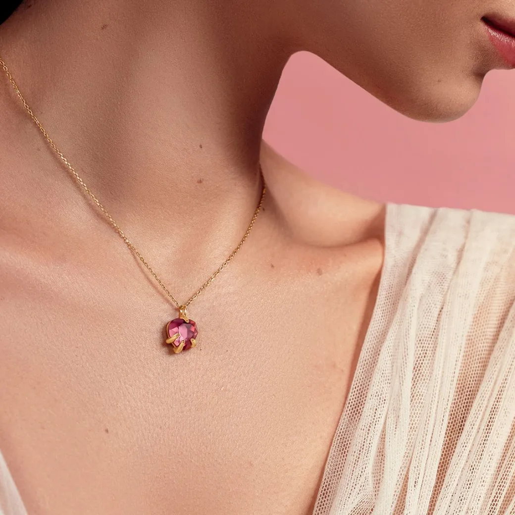 Naszyjnik Amour z różowym kryształem pozłacany^Lilou Fashion