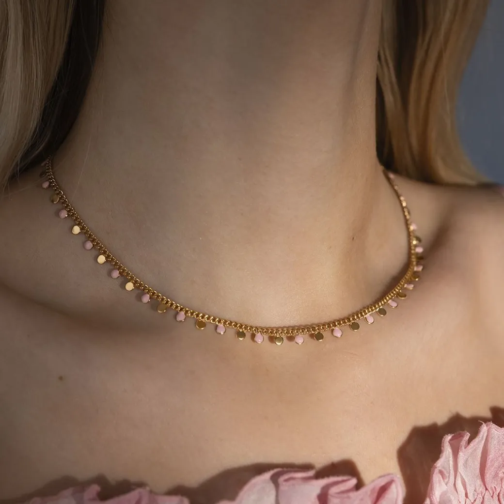 Naszyjnik Sophie z różową emalią, pozłacany^Lilou Fashion