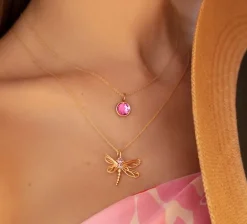 Naszyjnik Ważka z różową cyrkonią^Lilou Fashion