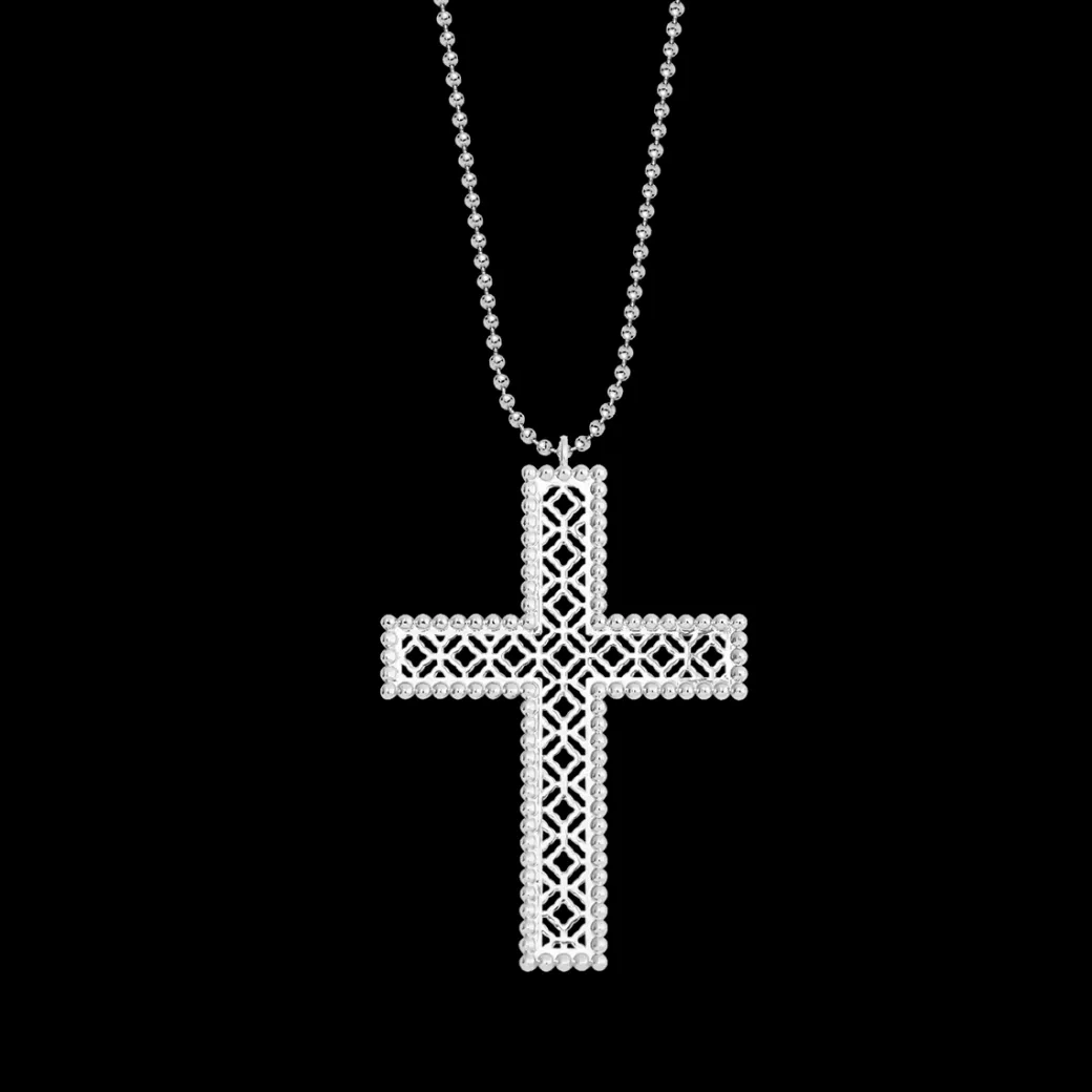 Naszyjnik z posrebrzanym Krzyżem Barok 6,5 cm na łańcuszku Kulki^Lilou Fashion