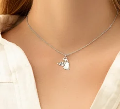 Naszyjnik ze srebrnym Aniołkiem z ażurowym skrzydłem 1,5 cm, na cienkim błękitnym sznurku^Lilou Discount
