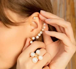 Pearls - nausznica prawa pozłacana z perłą na sztyfcie^Lilou Outlet